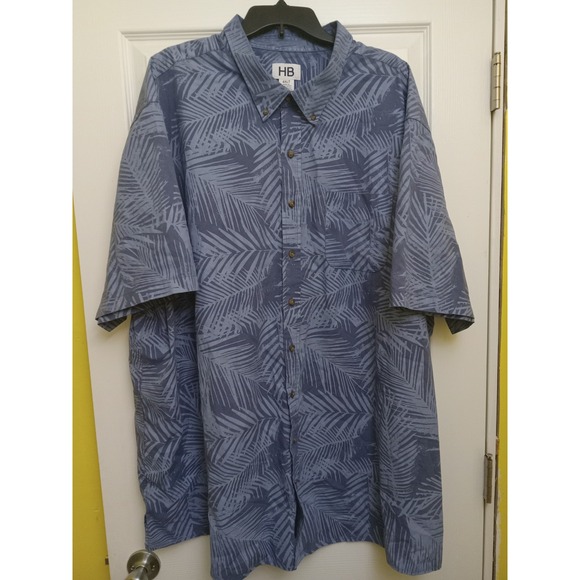 Men's HB Button Down Shirt 4XLT Floral Print Blue - Picture 2 of 6